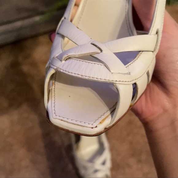 COPY - Prada Vintage White Leather Peep Toe Stacked Heels 38 - Picture 10 of 12